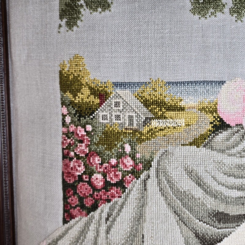 Nantucket Rose Vintage 1997 Petit Point Pillowed Framed 18"x18" Art Beautiful gallery