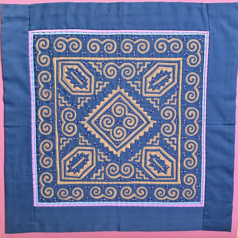 Vintage Pa Ndau Hmong Purple Needlework Textile Art Floral Design Ethnic
