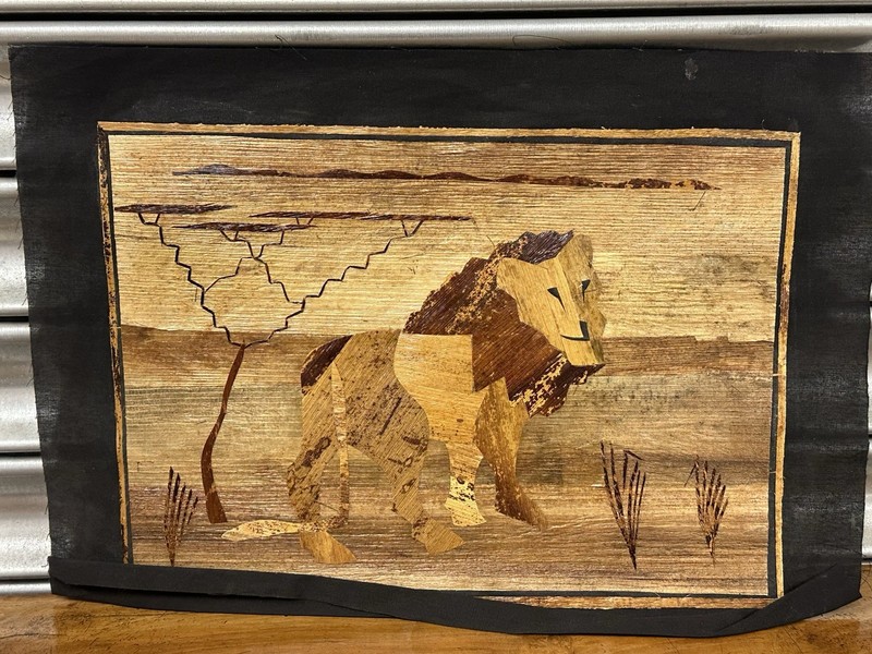 Set of 4 Vintage African Banana Leaf Marquetry Inlay Pictures, African Animals gallery