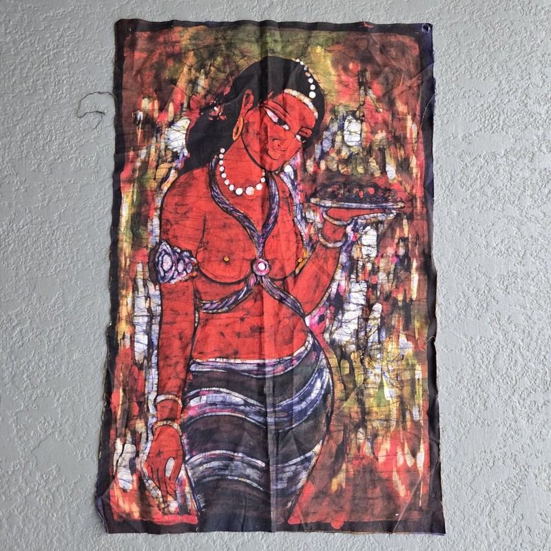 Vtg Mid 20th Century Indian Batik Cloth Nude Woman 18.5×29 Tapestry Wall Art