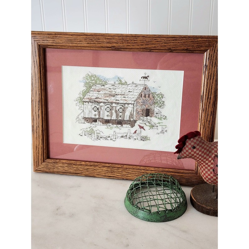 Vintage Framed Winter Barn Scene Cross Stitch gallery