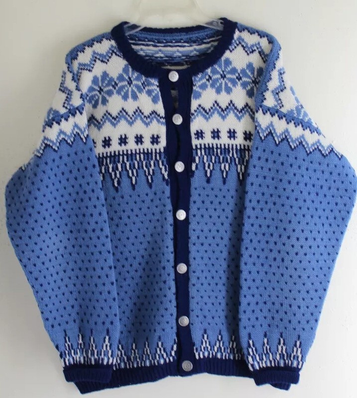 Vintage Men's Nordic Norway Norwegian Hand-Made Design Cardigan Sweater Sz L