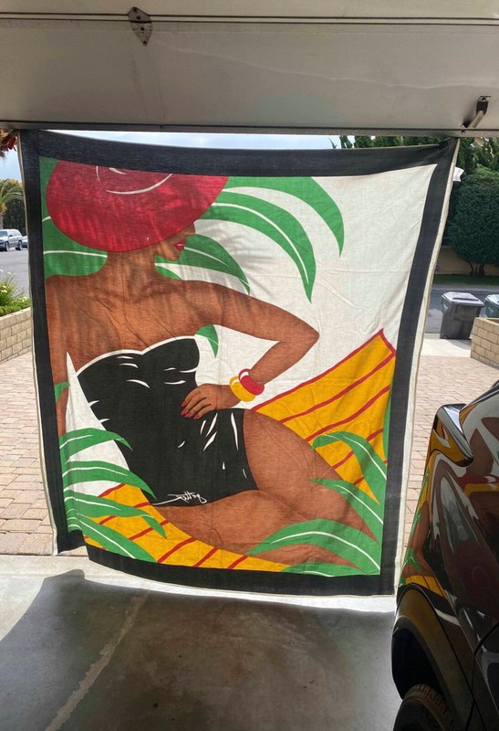 Gottex VTG 80s Swim ART Wrap Print Retail Ad Banner 80" x 70" Sunbathing Woman gallery