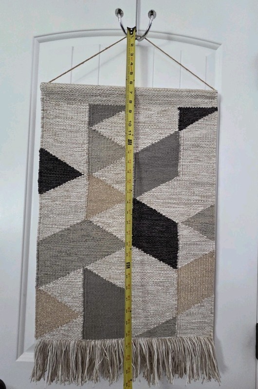 Woven Wall Art Hanging Tapestry Boho Textured Cream Black Fringe Neutral Decor gallery