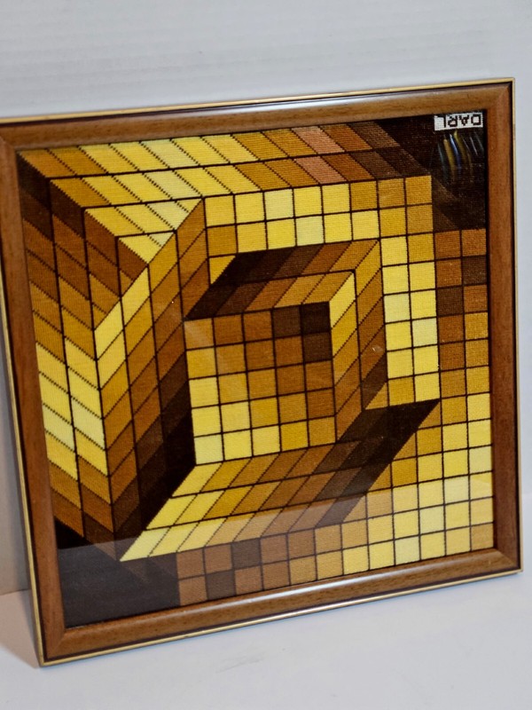 Vintage Mid Century Modern OP ART NEEDLEPOINT based on AXO-44 by VICTOR VASARELY gallery
