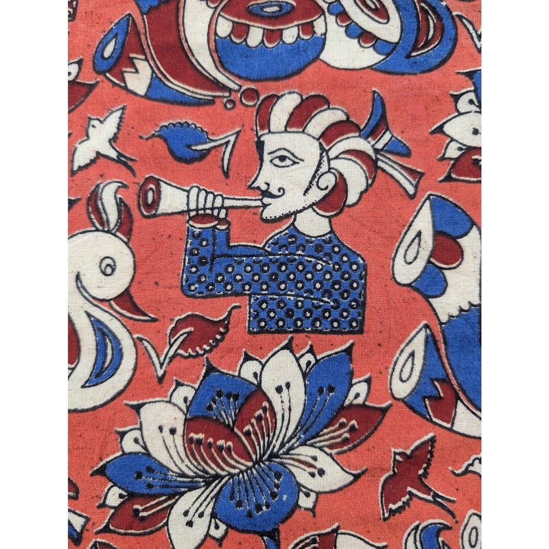 Vintage Indian Kalamkari Style Musician Cotton Textile 85x58in gallery