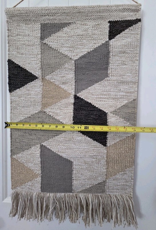 Woven Wall Art Hanging Tapestry Boho Textured Cream Black Fringe Neutral Decor gallery