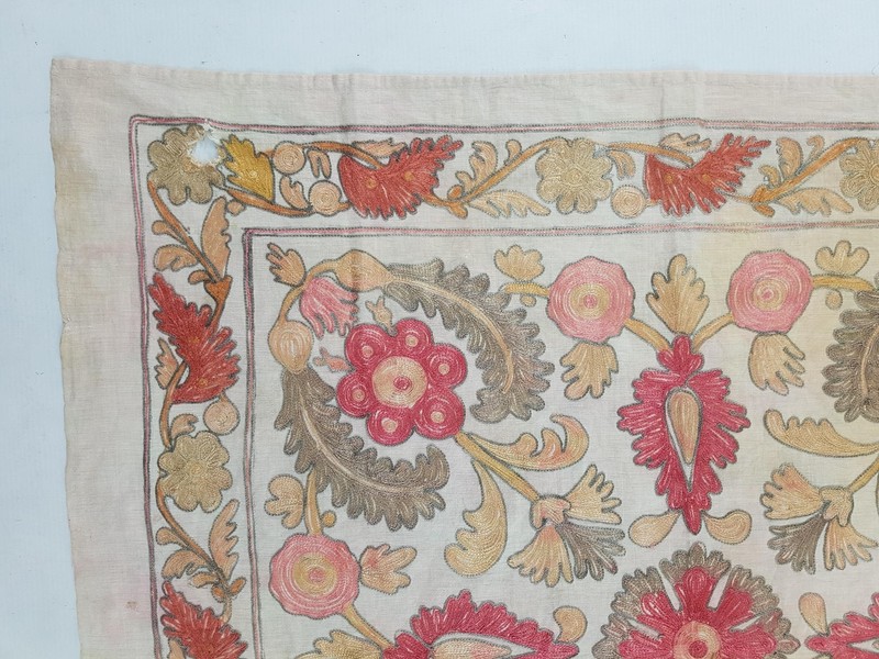 Vintage Hand Embroidered Suzani Floral Panel 93x89cm gallery