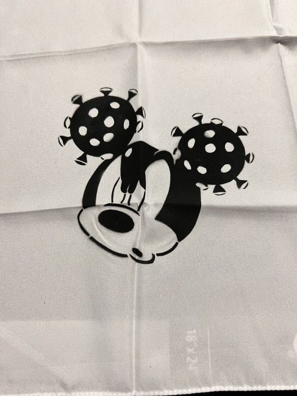 Jeff Gillette Original Stencil- Mickey Bandana II (black spray paint on bandana)