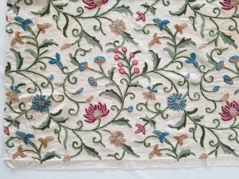 Vintage Traditional Kashmiri Crewel Floral Hand Embroidered Panel 285x130cms gallery