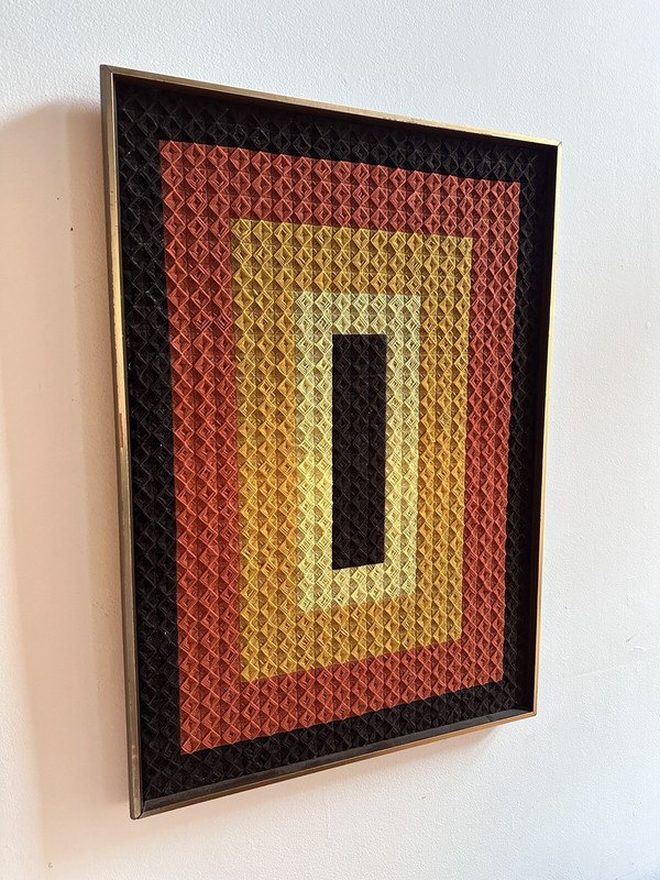 Vintage 70s MCM Needlepoint Woven Block Art Mid Century Danish Panton Style gallery