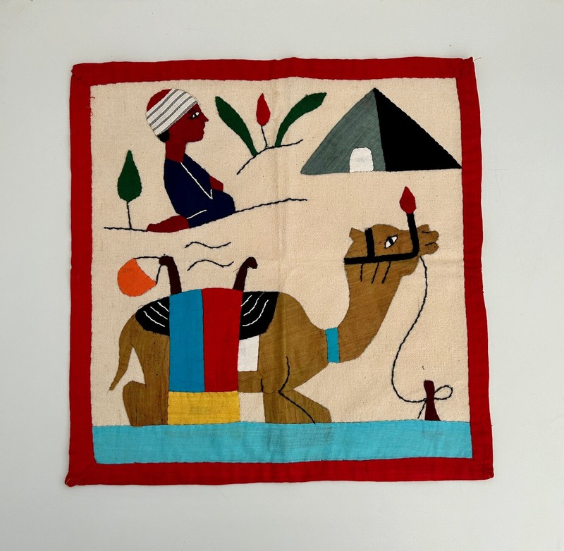 Vtg Khayamiya Egyptian Wall Hanging Hand Sewn Applique Textile Art Camel Tent
