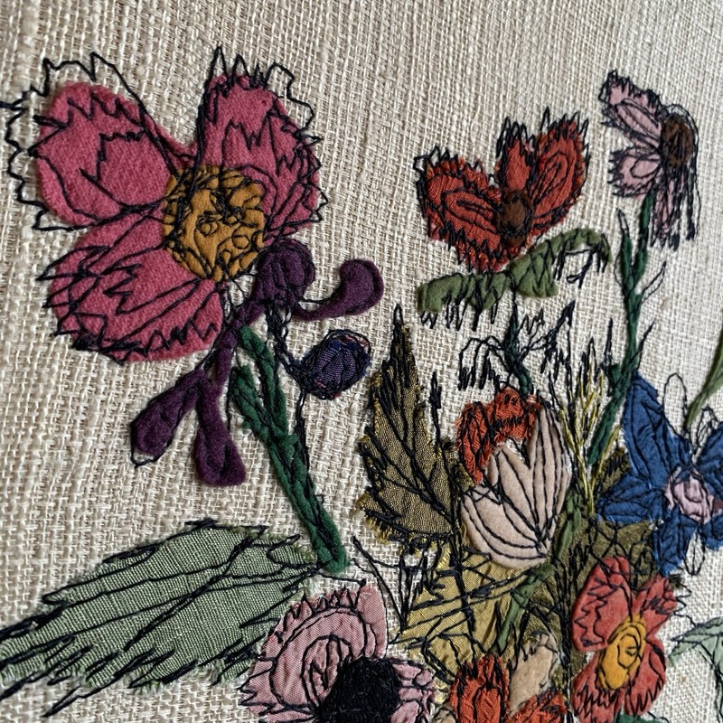 Mid Century Hanna Silver Embroidery Needle Craft 16x20. “Flowers in Blue Vase” gallery