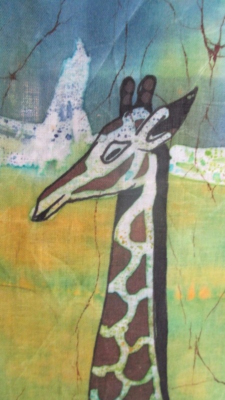 Giraffes Art Hand Painted Fabric 33" X 16 1/2" Large Cloth Wall Textile Giraffe gallery