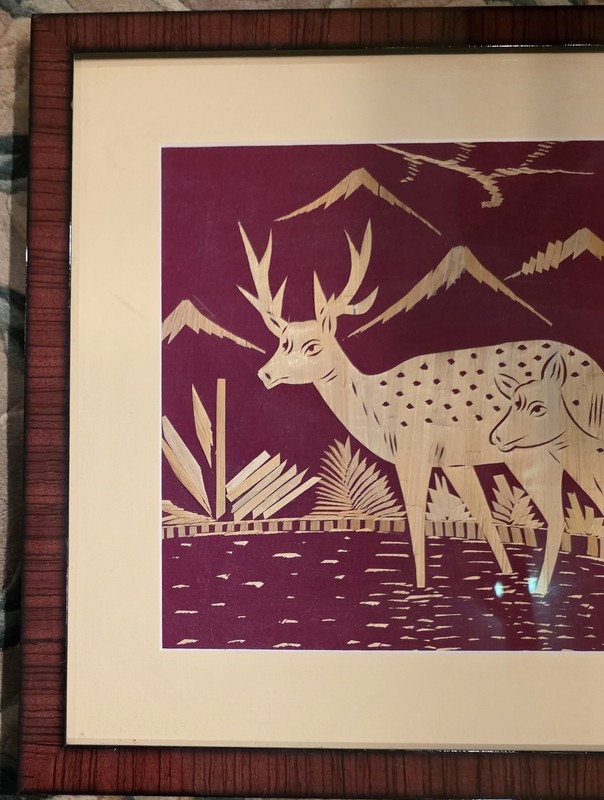 Rice Straw Painting / Paddy Straw Art Deer Forest Framed Picture gallery