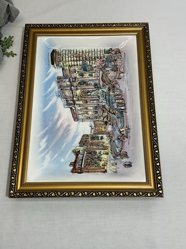 Framed Ceramic Majolica Plaque Trevi Fountain in Rome Hand Painted 11.5”x15.5” gallery