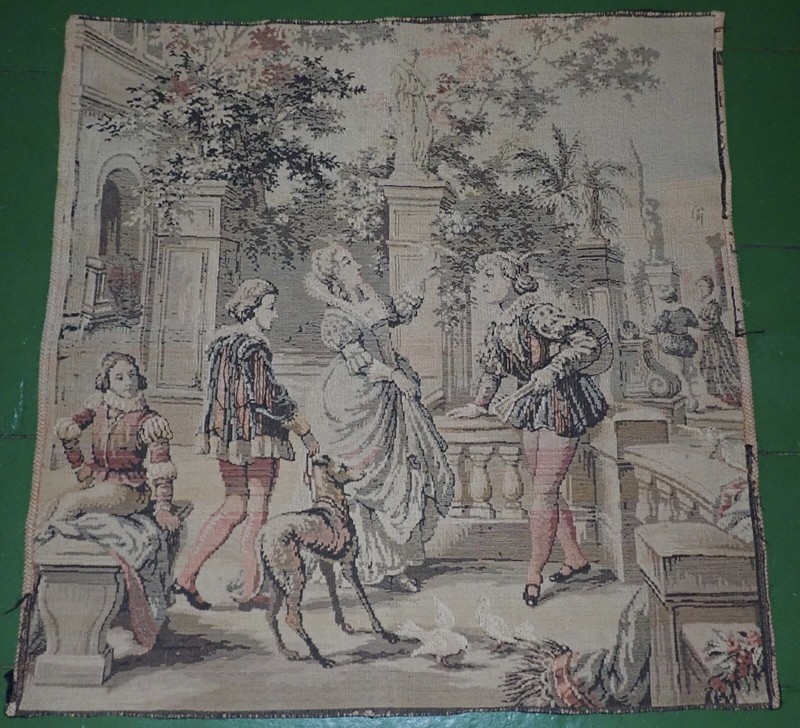 Antique French Tapestry 37" x 38” with Dog