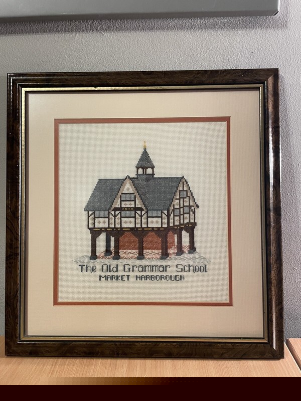 The Old Grammar School Market Harborough Framed Cross Stitch Picture Signed