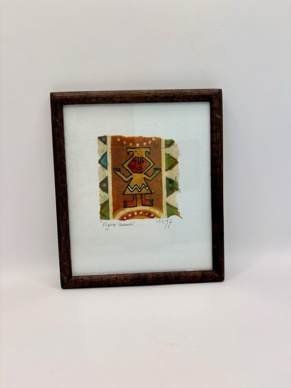 Vintage Latin American Batik Art Figura Chaman Signed Argentina 1997
