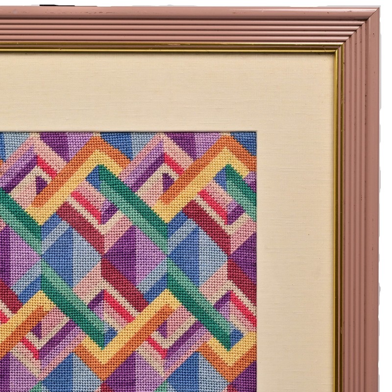 EDNA KATZ Original Vintage MCM Geometric Abstract Textile Needlepoint Tapestry gallery