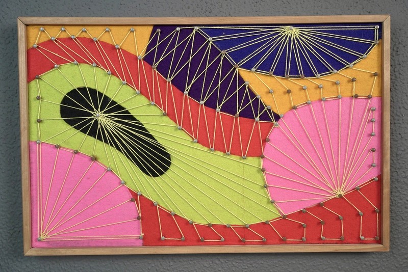 Mid Century Modern Handmade Folk Art String & Patch Felt Wall Art - 19x12 gallery