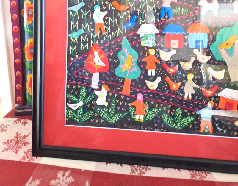 Peruvian Arpillera Applique Tapestry Art 26" x 33" Farm Framed Signed Folk Art gallery