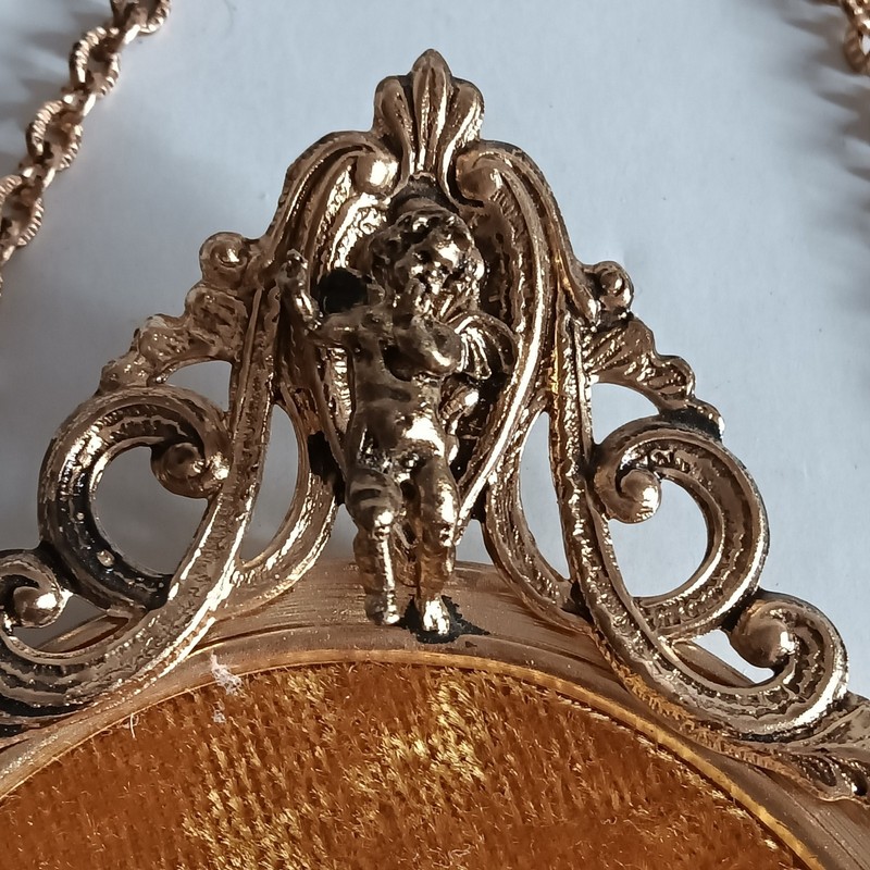 Vintage Italian Oval Wall Hangings - Brass Frame Print Silk Lady Portraits gallery