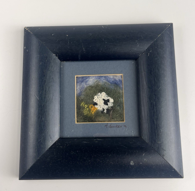 Felted Sheep Handmade Felt Art Framed Signed Country Scene Felting OOAK Wool
