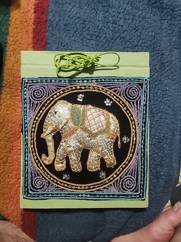 Vtg Beaded Burmese Kalaga Raised 3D Sequin Embroidery Art Elephant Sketch Pad gallery