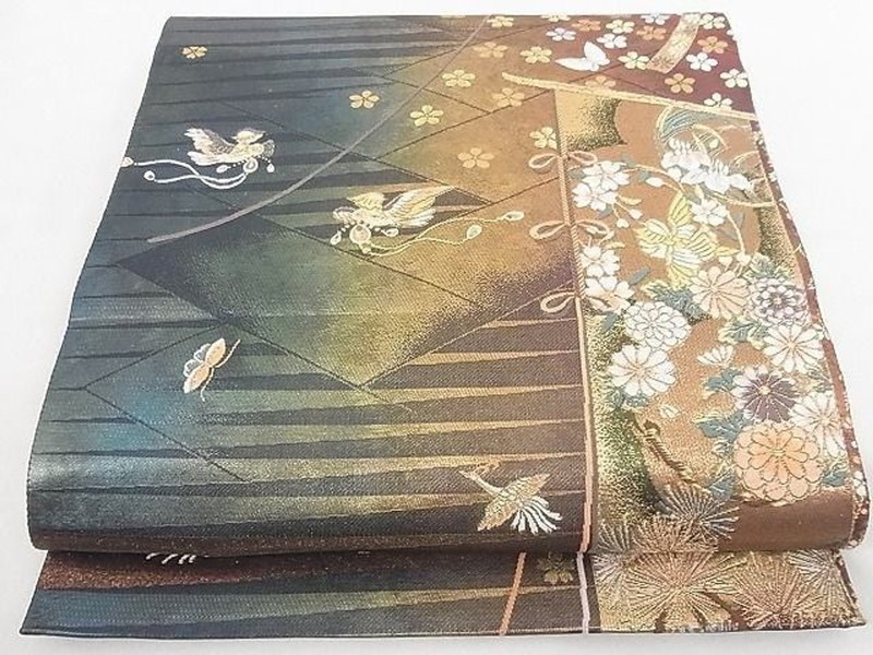 Six-Patterned Obi, Karaori, Dynasty Pattern, Gold Thread, Hikileaf, Pure Silk