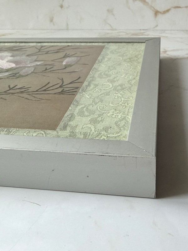 Vintage Magnolia Embroidery Framed Textile Art 32cm Floral Wall Decor Gallery VG gallery