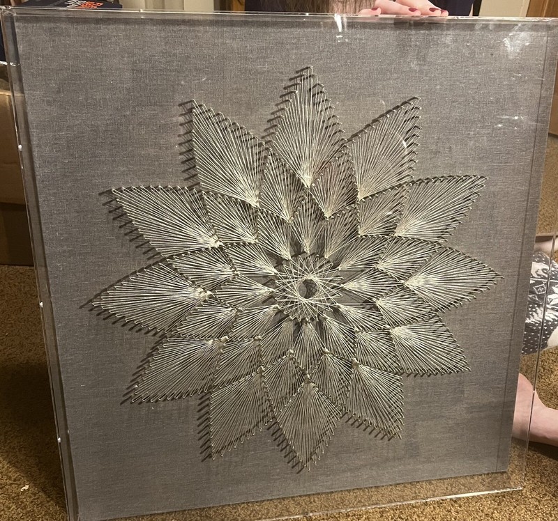 Flower String Wall Art In Acrylic Frame 24”x24” Silver Floral Square Home Decor