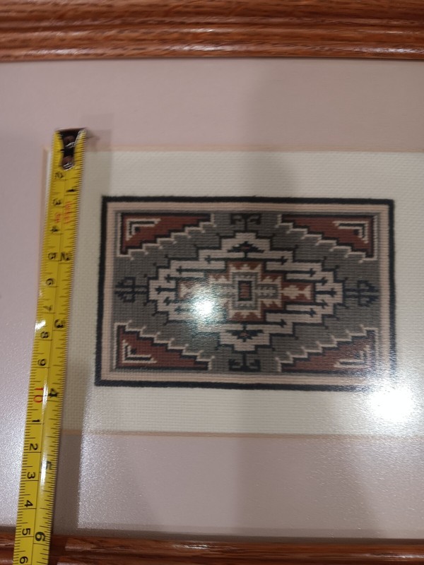 Vtg 1993 Two Grey Hills Tapestry-Weaving. Navajo. Wall Decor. Matted/Framed gallery