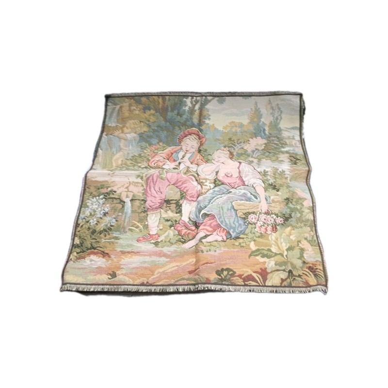 Vintage Italian Tapestry Square Man Playing Music For Seated Woman 19”