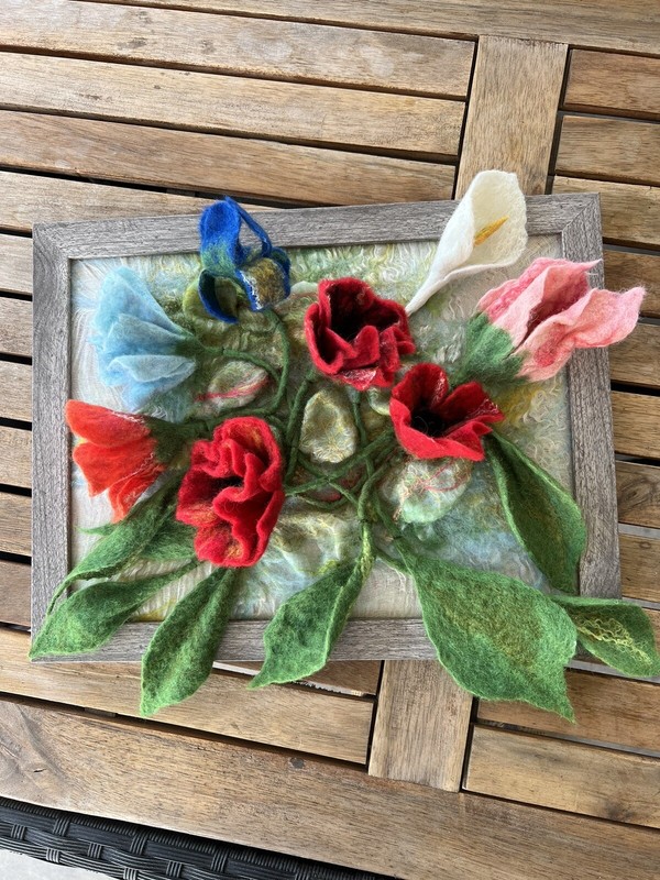 Felt Art/Wet Felted/Nuno Felted/Wall Décor/ “Spring Blossom” Bouquet Framed Art