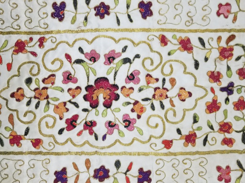 Vintage Traditional Hand-Embroidered Floral Panel with Metallic Thread 142x32cm gallery