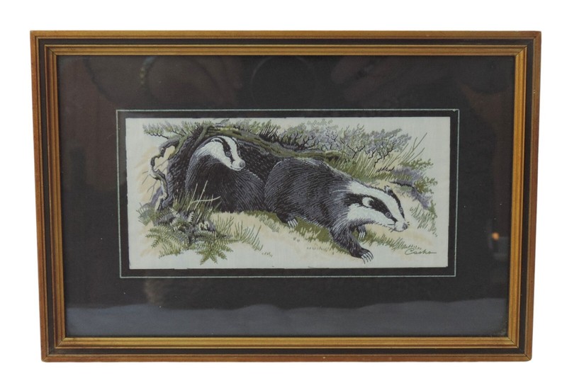 Cash’s of Coventry Silk Woven Pictures – Wildlife – Pair of Badgers