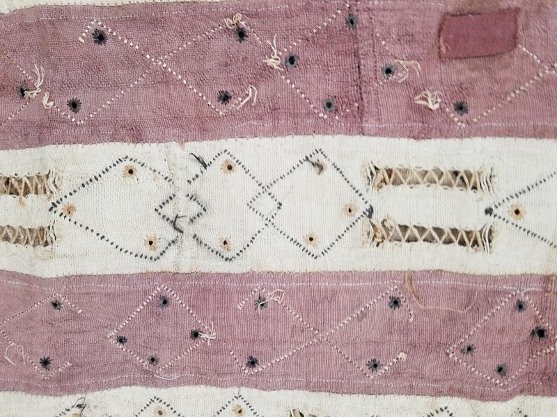 Vintage African Kuba Cloth Handwoven Raffia Appliqué Textile Runner 445x60cm gallery