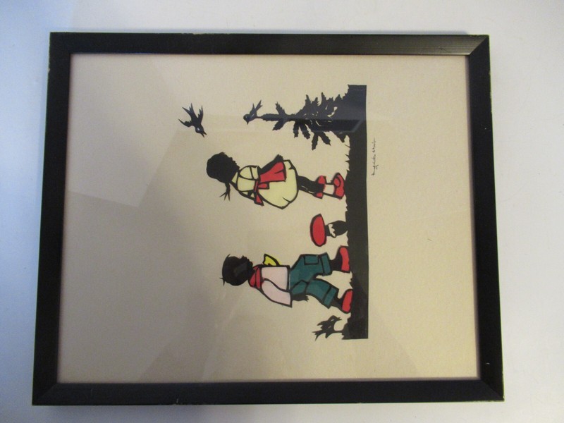 Vintage sign hand cut paper fabric textile framed silhouette art scherenschnitte gallery