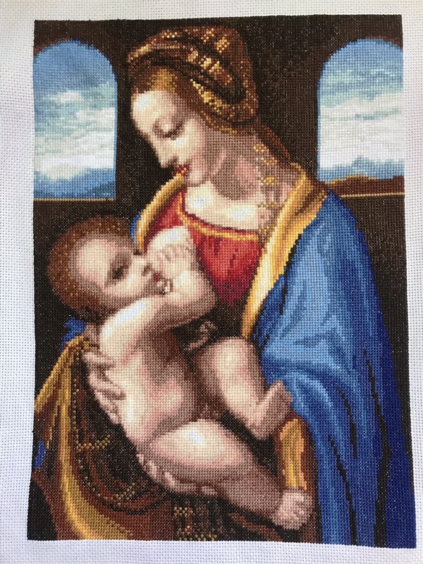 Cross stitch completed Hand made Art Madonna Religious gift Home decor gallery