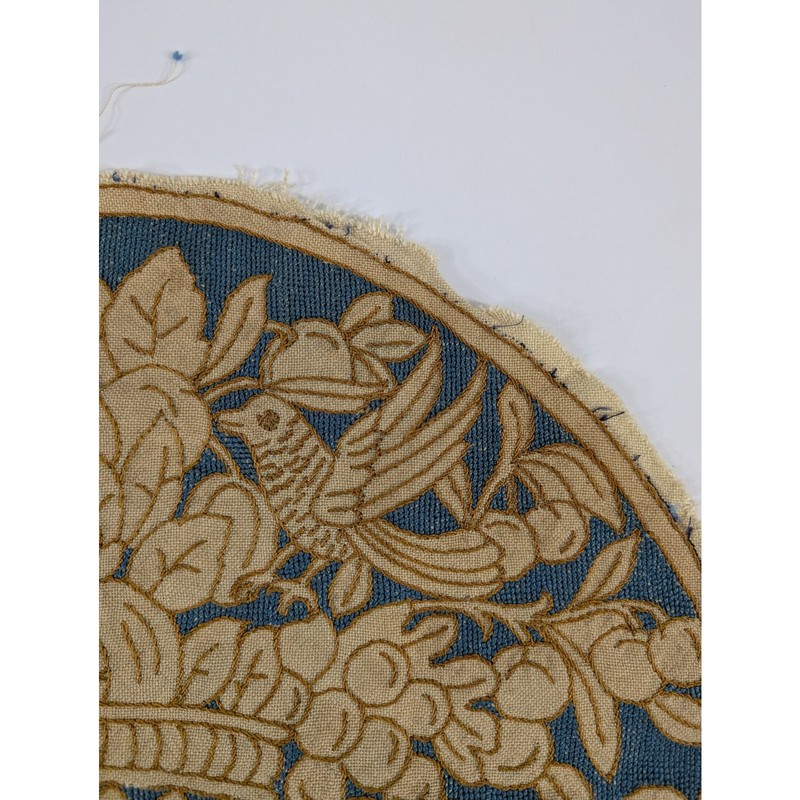 Antique Assasi Italian Floral Bird Embroidered Textile Panel 48x47cm gallery