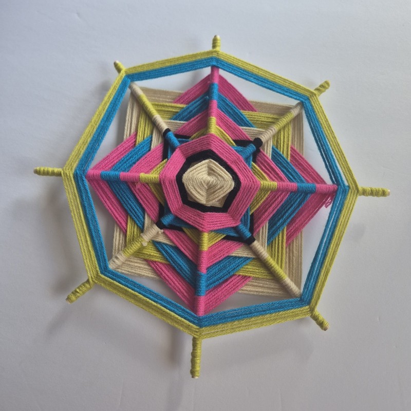 ​Set of 2 Handmade Yarn Mandalas 11" Ojo de Dios Wall Decor Colorful Boho Woven gallery