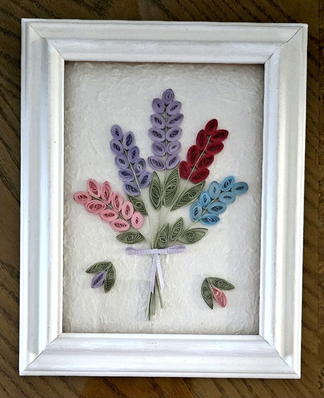 QUILLED BOUQUET on RAW PAPER Background 5 1/2 x 7 1/2 in 8 X 10 Frame RETRO ART gallery