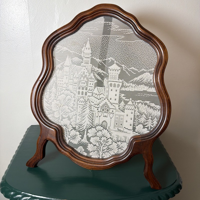 Dutch Lace Window Screen Castle Scene Wooden Frame Beauty & The Beast Table Top