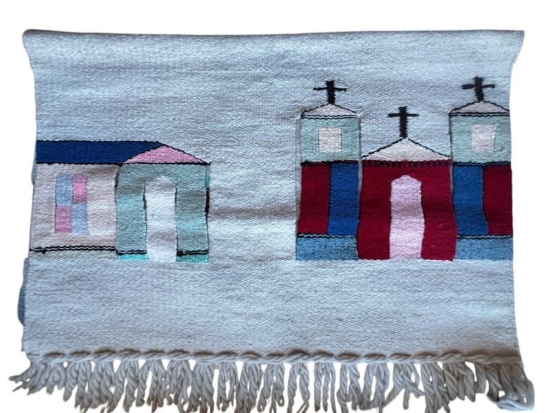 Handwoven Southwestern Style Wall Hanging Or Rug Cactus And Mission Cotton Wool gallery