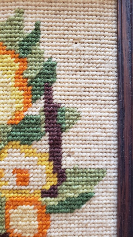 Vtg 11x10 Basket Of Flowers Spinnerin Needlepoint Embroidery Orange Gold Olive gallery