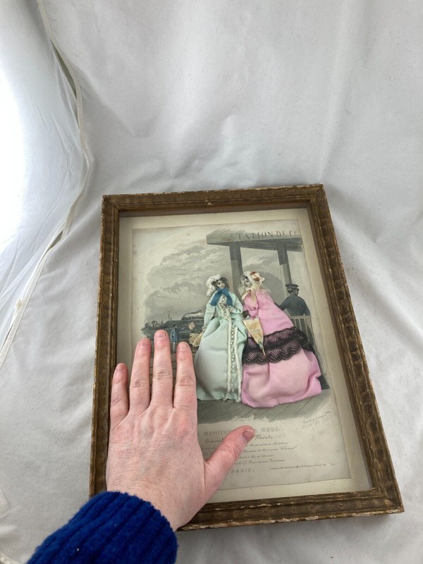 Antique Victorian French Fashion Shadow Box Paris Art Mixed Media Moniteur Mode gallery