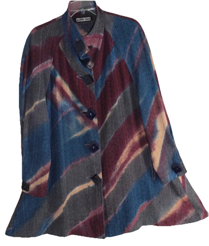 Amazing Judith Bird Sz L XL 1X Silk Shibori Fiber Artist Handwoven Jacket Coat