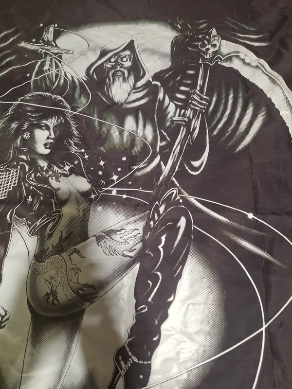 1989 Tapestry, Just Brass Pinup Naked Girl Grimm Reaper, Vintage 45x39 1/2 In. gallery