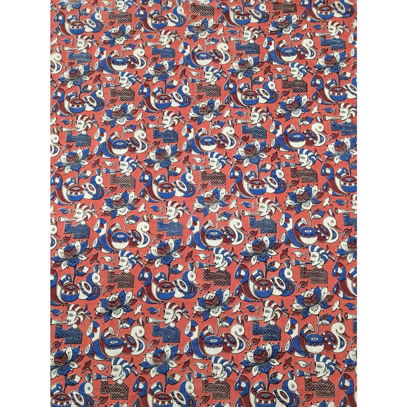 Vintage Indian Kalamkari Style Musician Cotton Textile 85x58in gallery